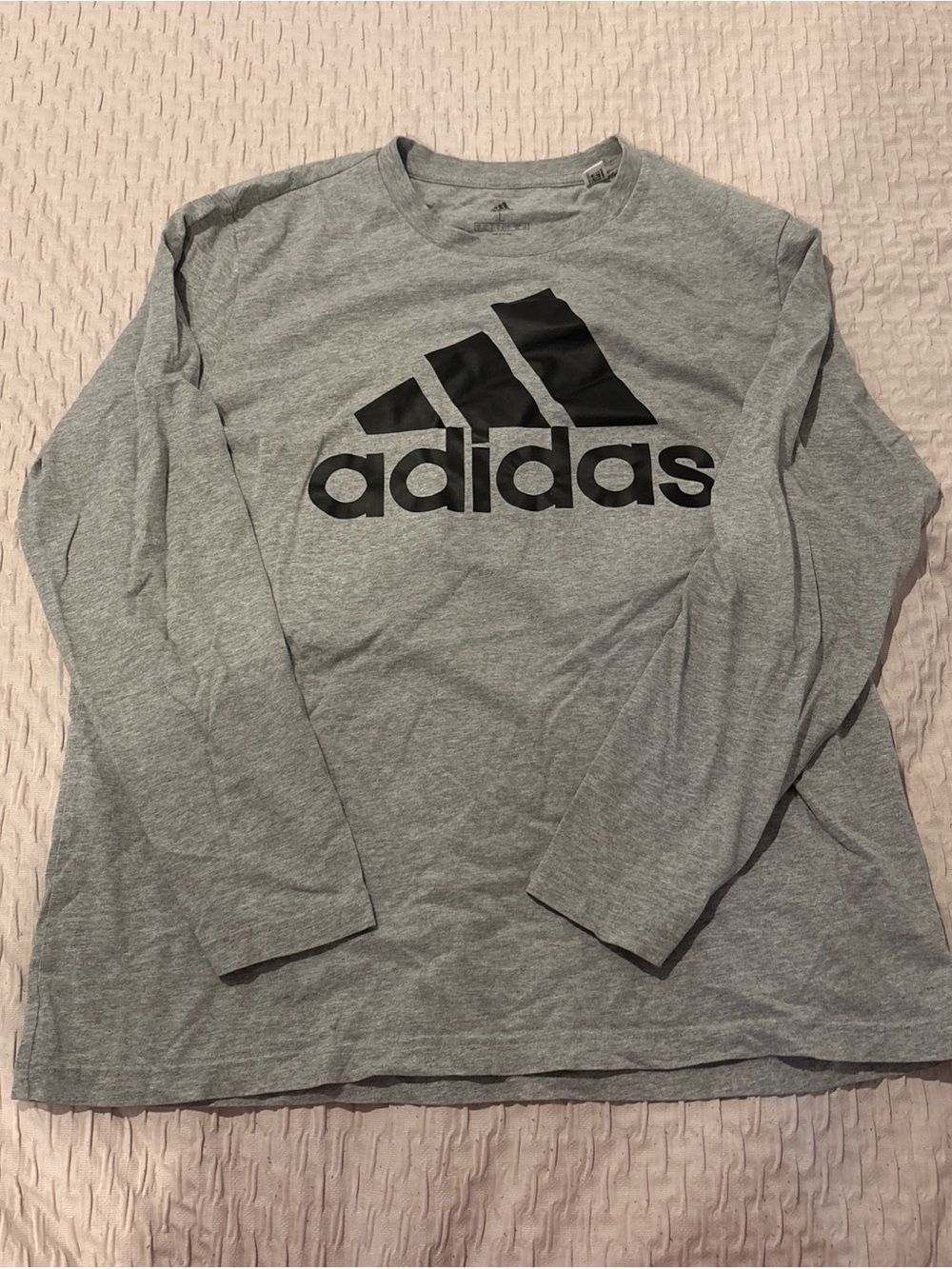 adidas Gray Long Sleeve Logo Tee with Black Trefoil